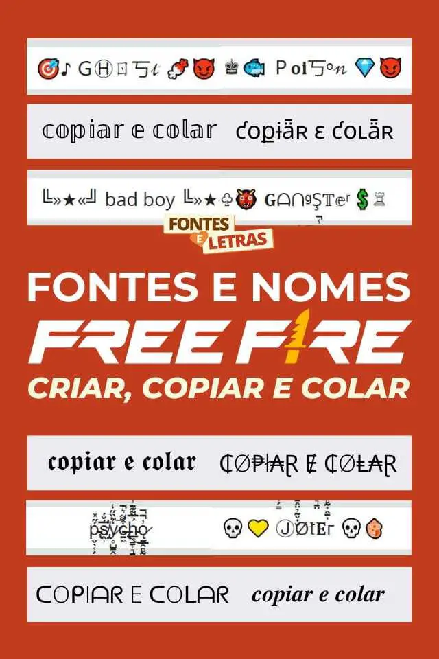 erador de fontes estranhas do nome Free Fire | Letras com símbolos para apelido | Copiar e colar